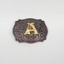 1pc Western Cowboy Style Metal Belt Buckle With Embossed Letter, Vintage Leather Belt Buckle - Bronze - View 17