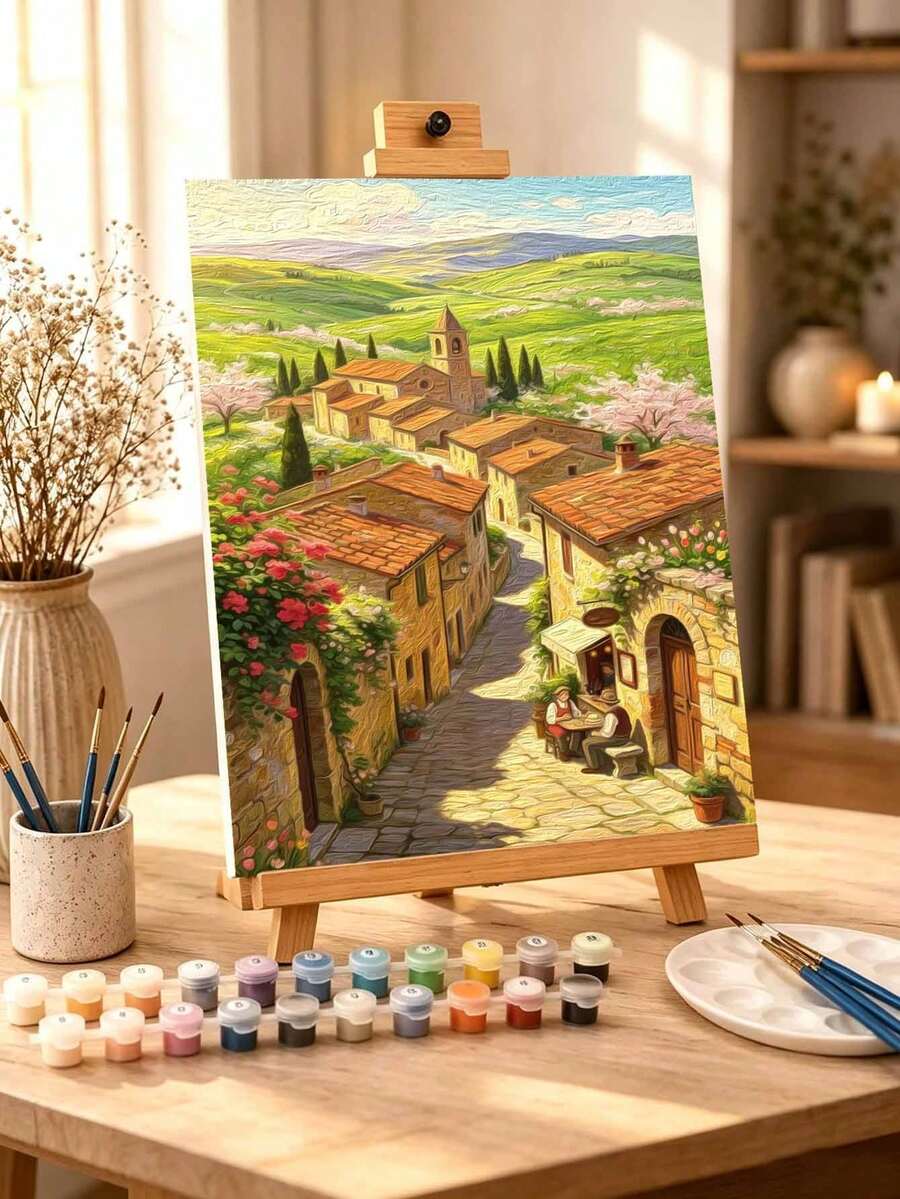 DIY Italian Tuscan Village Spring Landscape (Frameless Or Framed 8x12 / 16x20 Inches) Paint By Numbers Kit(Acrylic) Arts & Crafts For Adult Beginners, Home Wall Decor, And Unique Holiday Gifts - Sets - View 1