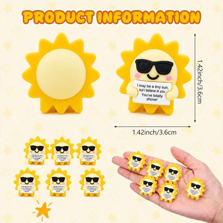 10pcs 3.5cm Inspirational Cute Figurine Decor, PVC Material Cartoon Sun Character Decorative Ornament, Sun Shaped Inspirational Slogan Small Sign, Colorful Cartoon Mini Desktop Decor, Suitable For Home Office Shelf Decoration, Party Gift - Inspirational Sun Figurine - View 1