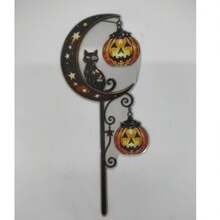 Crescent Moon Black Cat Pumpkin Acrylic Garden Stake, Outdoor Halloween Decoration Ornament - A - View 6
