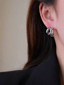 1 Pair Silver Exquisite Metal Earrings, Versatile Fashion Minimalist ...