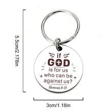1pc Bible Verse Engraved Keychain "If God Is For Us, Who Can Be Against Us" Faith Memorial Stainless Steel Pendant - A - View 6