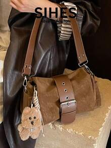 1pc Solid Color PU Leather New Women's Bag, Shoulder Bag, Crossbody Bag, Fashionable Underarm Baguette Bag, Suitable For Commuting, Shopping, Dating - Brown - View 3