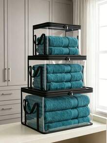 Heavy Duty Transparent Flip Top Storage Box, Large Rectangular Stackable Space-Saving Organizer Bin, Durable Plastic Storage Container, Suitable For Clothes, Books, Home Office, Travel, Household Storage, Backpack Storage Bag, Dorm Storage, Book Storage - Multicolor - View 5