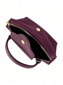 1pc New Women's Casual Handbag, Solid Color Nylon Crossbody Shoulder Bag, Versatile Fashion Shopping Bag, Passport Coin ID Card Credit Card Storage Small Pouch - Burgundy - View 5
