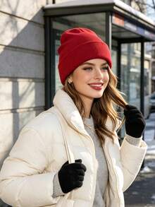 1pc Unisex Solid‑Color Cuffed Ribbed Knitted Beanie Hat, Multi‑Color Options, Soft Warm Stretchy Fall Winter Headwear, Casual Cap For Outdoor Trips - Multicolor - View 7