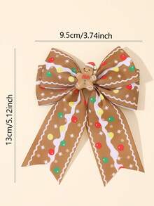 1pc Brown Christmas Hair Clip, Fabric Gingerbread Man Long Tail Bow, Cute Girl Hair Accessory, Birthday Party Gift, Winter Daily Wear - Multicolor - View 7