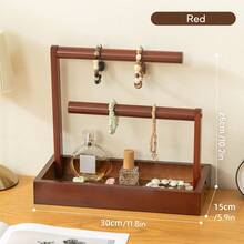 1pc Wooden Jewelry Display Stand, 2-Tier Bracelet & Necklace Storage Rack With Storage Tray, Desktop Jewelry Organizer For Earrings & Rings, Vanity Decor Gift - Small Double-bar Jewelry Stand - View 3