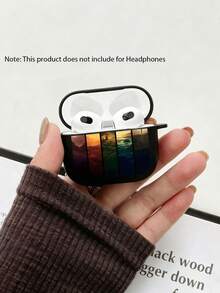 2D Flat Mirage Mountain View Pattern Earphone Protective Case, Stylish Black Shell Anti‑Scratch Cover Compatible With AirPods 4 3 Pro Pro2 Pro3 - Black - View 3