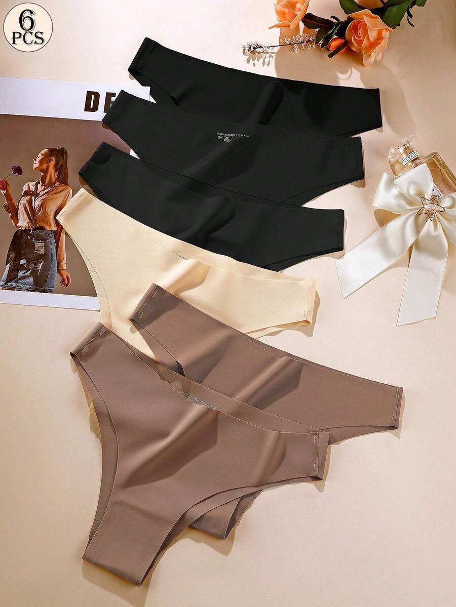 Aofeiqike 6件組女款冰絲內褲，性感中腰三角無痕內褲，柔軟親膚，適合運動、瑜珈與日常穿著