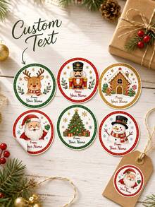 11/20/40 buah Stiker Kado Natal Bulat dengan Teks Kustom Personalisasi, Stiker Nama Kustom, Stiker Label Nama Perekat, Pola Santa, Rusa Kutub, Manusia Salju, dll., Pembungkus Kado Natal, Hadiah untuk Keluarga, Teman, dan Pecinta, Pembungkus Kotak Kado, Amplop, dan Tas Kado - MultiWarna - View 1