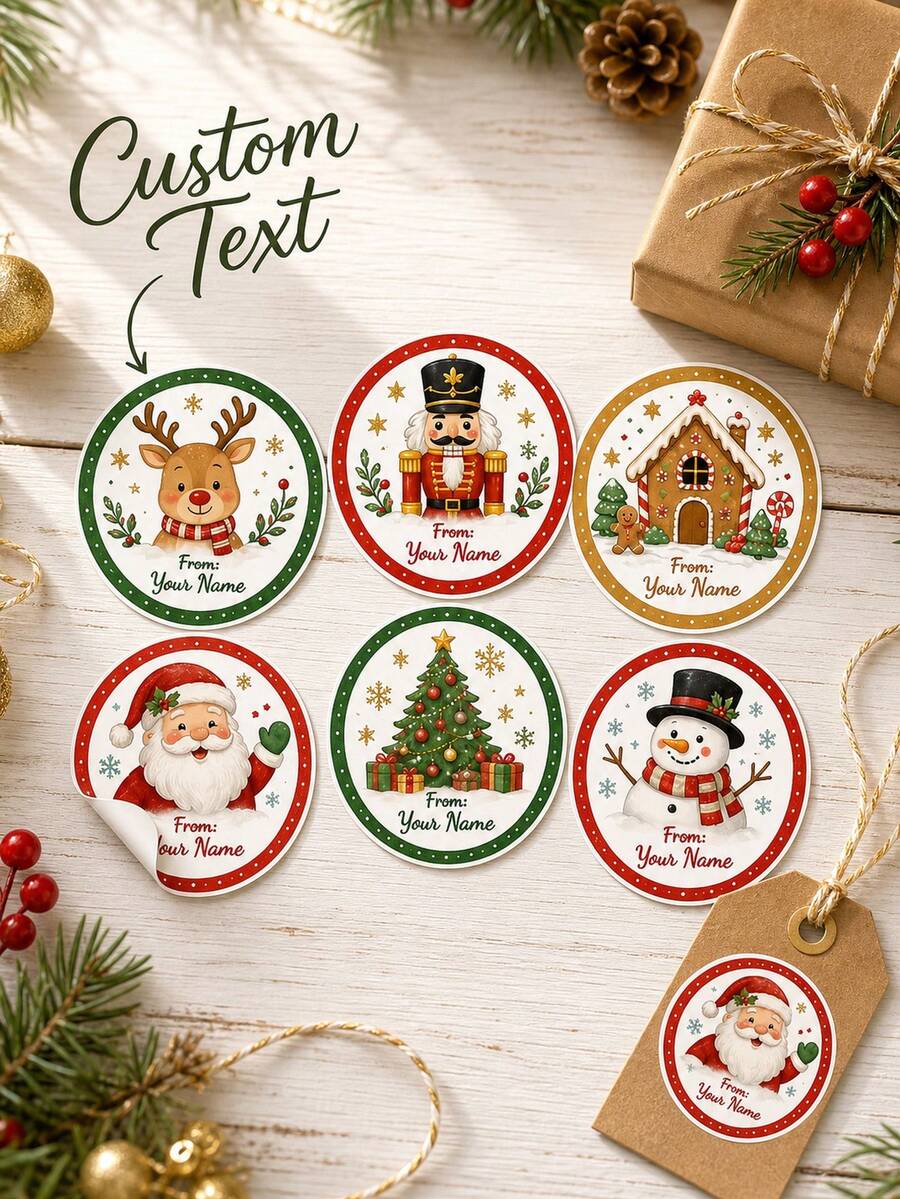11/20/40 buah Stiker Kado Natal Bulat dengan Teks Kustom Personalisasi, Stiker Nama Kustom, Stiker Label Nama Perekat, Pola Santa, Rusa Kutub, Manusia Salju, dll., Pembungkus Kado Natal, Hadiah untuk Keluarga, Teman, dan Pecinta, Pembungkus Kotak Kado, Amplop, dan Tas Kado - MultiWarna - View 1
