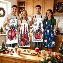 4pcs Christmas, Santa Claus, Bell, Snowflake, Reindeer, Christmas Tree, Snowman, Penguin, Gingerbread Man, Nutcracker, Christmas Animal Pattern Aprons, Suitable For Home Decor And Kitchen Use. Designed As Sleeveless Style, Perfect For Home Kitchen, Outdoor BBQ And Cooking. This Printed Apron Is Unisex, Machine Washable And Reusable, Essential Kitchen Item, Top Choice For Christmas Gift. - Multicolor - View 1