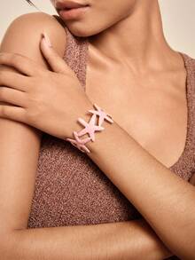 Altistry 1pc Summer Fashion Starfish & Seashell Dip-Dye Gold-Tone Stainless Steel 18K Gold Bangle Bracelet - Pink - View 6