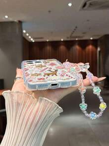 Christmas Painted Twisted Wave Edge Transparent Phone Case With Attached Bracelet, Printed Anti-Drop Fashion Cute Design For IPhone 17/17 Pro/17 Pro Max/16/16 Pro/16 Pro Max/16 Plus/14/15, 10 Cases, Thickened Soft Full Coverage Creative Protective Shell - Multicolor - View 6