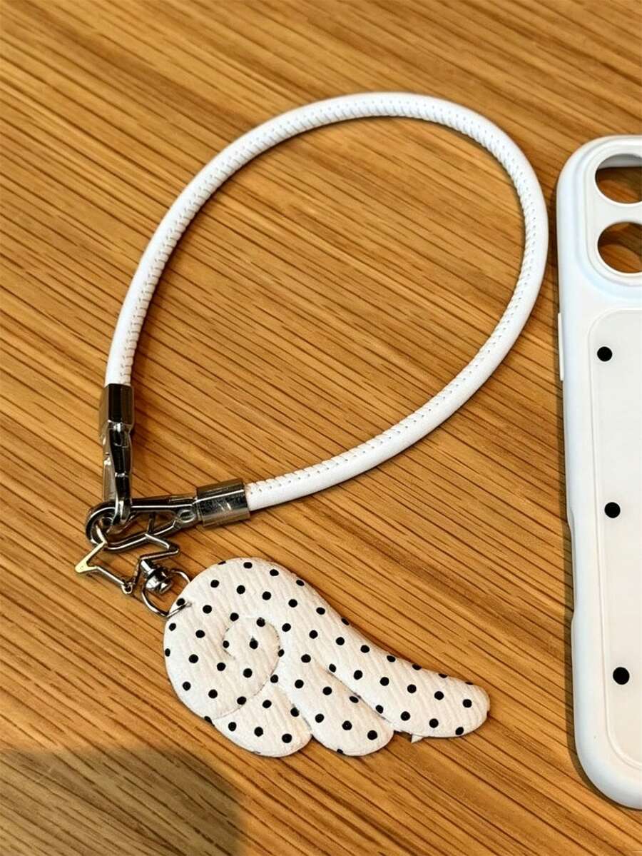 Y2K Stylish Polka Dot Wings Mobile Phone Lanyard Simple Short Bracelet Creative Lovely Chain Hanging Rope Bag Anti-Loss Accessories For Girl Perfect Gift - White - View 1