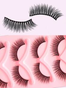 Atmospheric Natural Style Full Strip False Eyelashes, Beginner-Friendly, Natural Long Full Strip False Eyelashes, 5 Pairs For Daily Commute And Light Makeup - Black - View 8