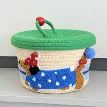 Giỏ đựng đồ hoạt hình dễ thương có nắp dây thừng cotton, hộp quà đan tay đựng đồ ăn nhẹ và đồ chơi - Xem 3