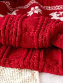 Girls' Elegant Deer Pattern Round Neck Cable Knit Pullover Sweater, Suitable For Christmas, Casual Wear, Spring, Autumn, Winter - Red - View 8