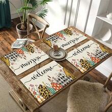 1/4/6pcs Autumn Series Leopard Print & Autumn Leaf Welcome Mixed Pattern Placemats, Heat-Resistant Table Mats For Home Kitchen, Table Protection, Kitchen Dining Table, Party Scene Decoration - Multicolor - View 11