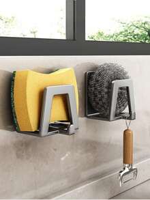 No-Drill Self-Adhesive Sponge Drain Rack With Bottom Multi-Function Hooks, Wall-Mounted Stainless Steel Sink Organizer For Summer Kitchen Countertop - Multicolor - View 10