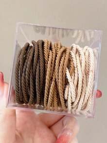 Universal Accessories High Elastic Polyester Spiral Woven Material Morandi Macaron Multicolor Solid Color No Pattern Minimalist Basic Style High Elasticity Durable Hair Ties Not Easy To Break Not Damaging Hair Boxed Minimalist Thin Hair Bands For Girls Students Daily Commute Hair Styling Hair Ropes - Color: Random - View 5