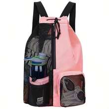 1PC Mesh Drawstring Swim Backpack With Wet Pocket Large Beach Gym Bag With Water Bottle Holder - Mesh Drawstring Swimming Backpack With Wet Bag - View 8