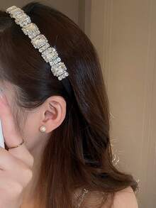 1pc Exquisite Elegant Rhinestone Square Hair Hoop, Headband, Hair Tie, Hair Accessory, Headband, Hair Ornament - Multicolor - View 2