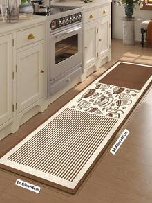 1件裝極簡幾何印花數位印花廚房地墊，適合廚房、餐廳、玄關、走道及其他室內空間，四季皆可用 - 駝色 - 查看 2