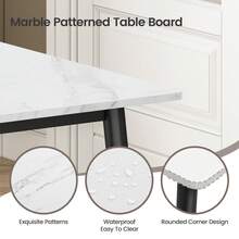 Dining Table And Chairs Set Of 4, 120cm Marble Effect Dining Table With 4 Faux Leather High Back Dining Chairs, Modern Dining Table Set For Dining Room Kitchen - White Table + Brown PU Chair - View 8