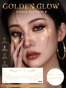 Metallic Gold Freckle Face Tattoos For Women, Shiny Temporary Face Tattoo Stickers, Waterproof Gold Makeup Decals For Festivals, Parties, Raves, Concerts, Cosplay, Photoshoots & Special Events - Multicolor - View 6