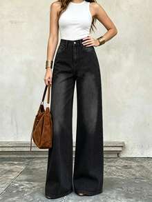 Women's Small Size Washed Denim Stretch Pants, Slimming And Versatile, Suitable For Outdoor Gatherings, Commuting, Vacation And Airport Outfits - Black - View 2