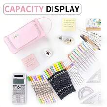 Triangular Pencil Case, Multi-Compartment Stationery Storage Bag, Zippered Pencil Pouch, Portable Pen Holder, Large Capacity Writing Tools Organizer, Desktop Storage Accessory, Manuscript Supplies, Document Organizer Bag, Desktop Stationery, School Supplies, Office Supplies - Pink - View 3