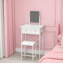 Small Vanity Desk With Mirror And Makeup Chair, 2-Drawer Vanity Table For Small Spaces - White - View 2