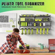 4-Tier 8-Slot Wall-Mounted Power Tool Organizer Garage Tool Rack - Black - View 7