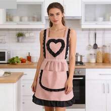 1PC Customizable Text Embroidered Cute Princess Dress Apron, Maid Style Apron, Heart Design Large Pocket Apron, Hand Drying Apron, Adjustable Apron, Art Studio Apron, Beautiful - Multicolor - View 10