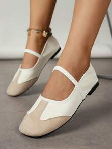 Women Vintage Patchwork Mary Jane Flats Elastic Band Light Weight Daily Wear Flat Shoes - White - View 2