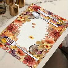 1/4/6pcs Autumn Series Autumn Floral Wreath Border Pumpkin Pattern Printed Placemats, Heat-Resistant Table Mats For Home Kitchen, Table Protection, Kitchen Dining Table, Party Scene Decoration - Multicolor - View 11