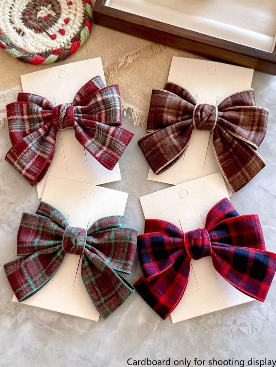1Pc Korean Autumn Winter Wool Plaid Bow Hair Clip, Versatile Delicate Elegant Barrette For Girls - Multicolor - View 1