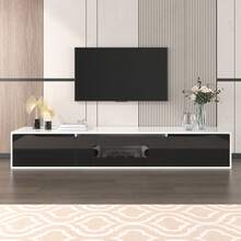 Double-Layer Color Design TV Cabinet/Minimalist Modern Style TV Cabinet/3 Flip Doors/With LED Light/Multi-Purpose Installation Method/Easy To Clean/Suitable For Apartment, Living Room - Black - View 3