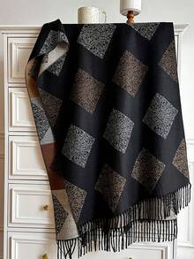1pc Paisley Square Jacquard Tasseled Thick Scarf 65*195cm, Polyester Core‑Spun Yarn, Fall Winter Shawl For Travel Party Outing, Wear As Scarf Shawl - Multicolor - View 11