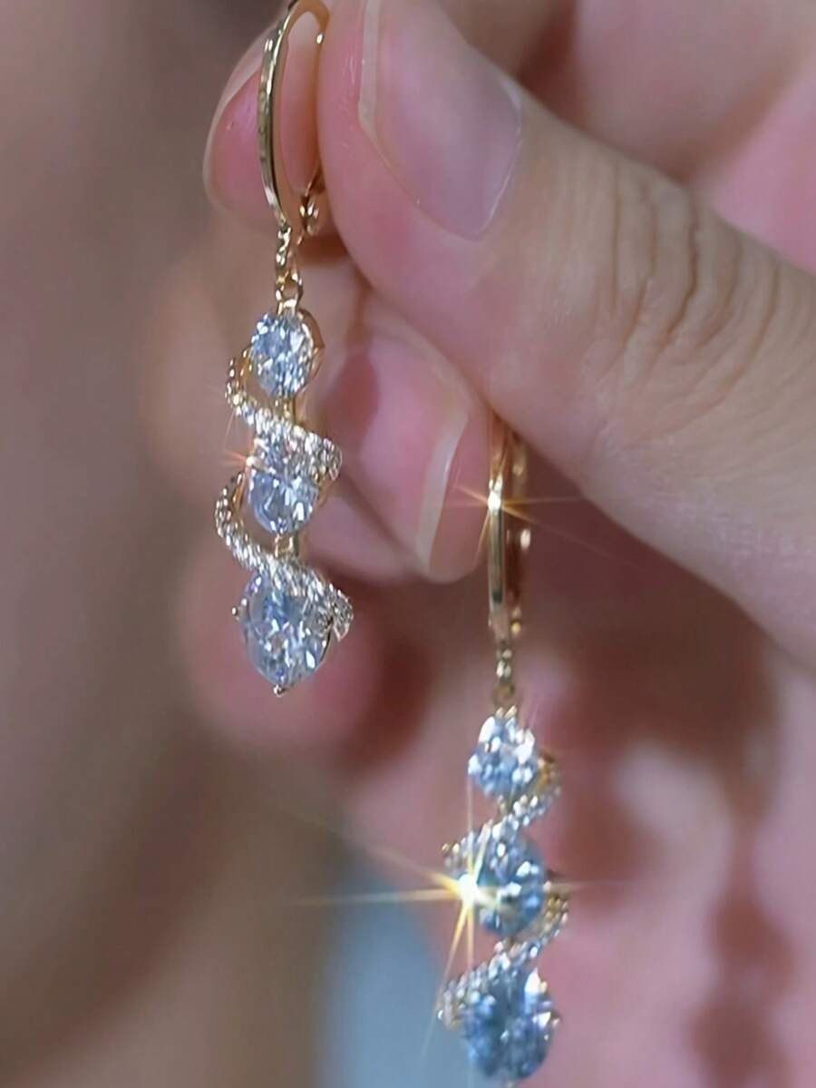 New Water‑Drop Earrings, High‑End Elegant Niche Design Light Luxury Stud Ear Jewelry For Women - Multicolor - View 1