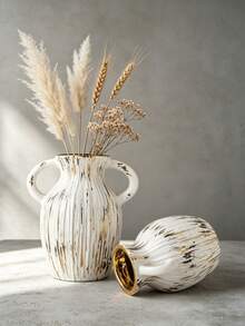 1pc Double Handle Ceramic Vase, Wabi-Sabi Textured Flower Vase For Home Decor - 1PC - View 7