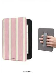 UMBAUTY Pink & Green Striped Pattern Protective Case For 7/6.8/6 Inch Kindle Paperwhite (12th/11th/10th/7th/6th/5th Gen - 2024) | Kindle Colorsoft Signature Edition E-Reader Accessory, Cute Minimalist Protective Case With Hand Strap, Suitable As A Gift For Colleagues And Friends - Multicolor - View 1