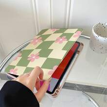 1件 綠色奶油格紋粉色花朵 360°可旋轉平板保護殼 多角度觀看 書本式支架平板保護殼，相容 iPad A16 2025、 Galaxy Tab S9 FE/S8 Plus/S7/S10、Oppo Pad、 Matepad、Vivo Pad、Honor Pad、 Xiaoxin Pad - 彩色 - 查看 6