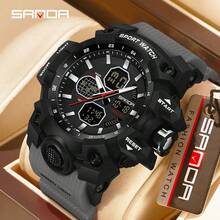 SANDA Men Outdoor Sport Watch, Dual Display Luminous Alarm Multi-Function Big Dial Military Tactical Digital Analog Wristwatch - One Size Fits All - View 13