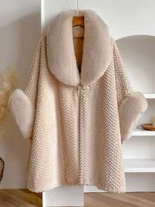 1pc Minimalist Premium Solid Color Plaid Faux Mink Fur Collar Scarf Cape - Multicolor - View 11