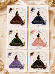 2/4/8pcs Customized Wine Bottle Label Stickers, Personalized Name & Date, Princess Dress Floral Butterfly Pattern, Sweet 15 15th Birthday Party Favor Table Decor - Multicolor - View 4