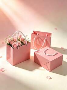 Tas Kado Kertas Pink dengan Gagang Tali Kepang Putih, Tas Kemasan Hadiah yang Dapat Digunakan Kembali untuk Ulang Tahun Pernikahan Pesta Hari Raya Pemberian Hadiah - View 6