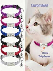 DIY Personalized Soft Cat Adjustable Shiny Collar With Bell, Adjustable Basic Collar, Suitable For Small And Medium Dogs, Cats, Kittens And Puppies, With Buckle - Multicolor - View 12